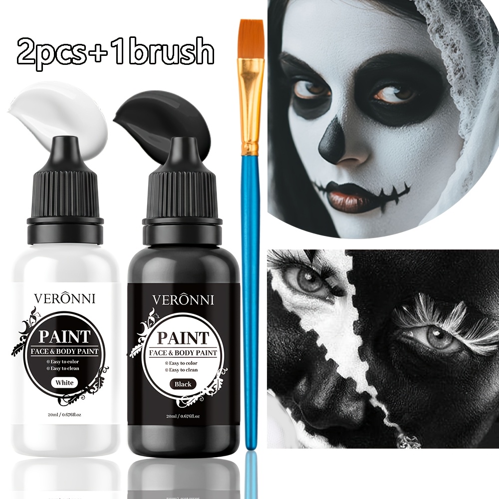 Cosplay Prop Paint - ชุดสีเพ้นท์หน้าสีดำและสีขาว 2 ขวด พร้อมแปรงทาสี 1 อัน